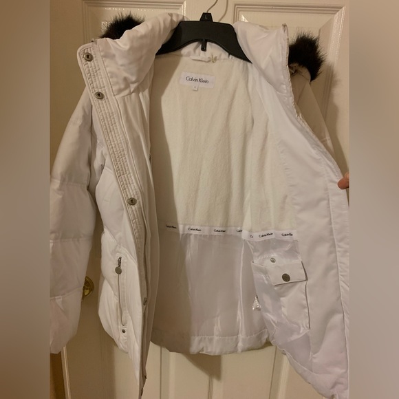Calvin Klein Duck Down Faux Fur Coat - Picture 3 of 10